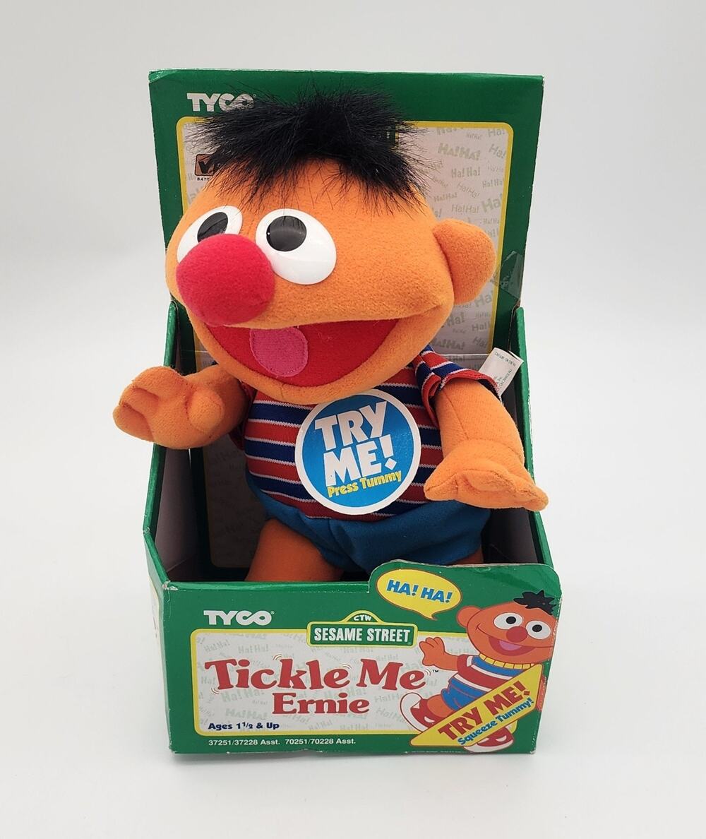 Sesame Street Ernie Vintage Plush Tyco 1996 Tickle Me Laugh Vibrate Kid Toy Work